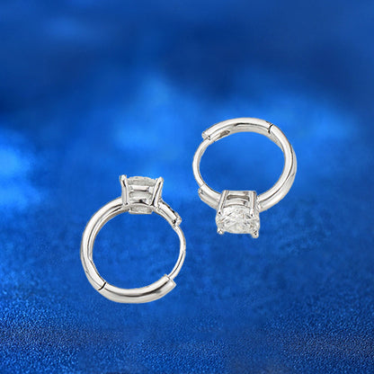 925 Sterling Silver Geometric Hoop Earrings with 5mm Moissanite - Modern Professional Ear Cuffs for Women