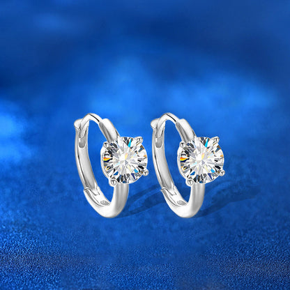 925 Sterling Silver Geometric Hoop Earrings with 5mm Moissanite - Modern Professional Ear Cuffs for Women
