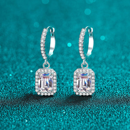 925 Sterling Silver Geometric Moissanite Ear Cuffs - 2ct/4ct Emerald & Radiant Cut PT950 Gold Plated Earrings