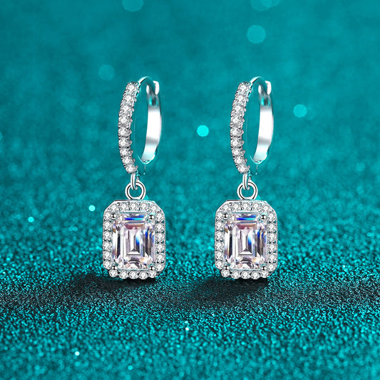925 Sterling Silver Geometric Moissanite Ear Cuffs - 2ct/4ct Emerald & Radiant Cut PT950 Gold Plated Earrings