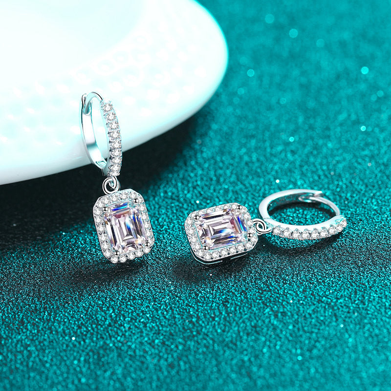 925 Sterling Silver Geometric Moissanite Ear Cuffs - 2ct/4ct Emerald & Radiant Cut PT950 Gold Plated Earrings