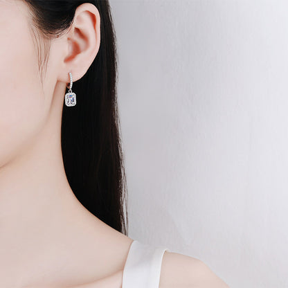 925 Sterling Silver Geometric Moissanite Ear Cuffs - 2ct/4ct Emerald & Radiant Cut PT950 Gold Plated Earrings