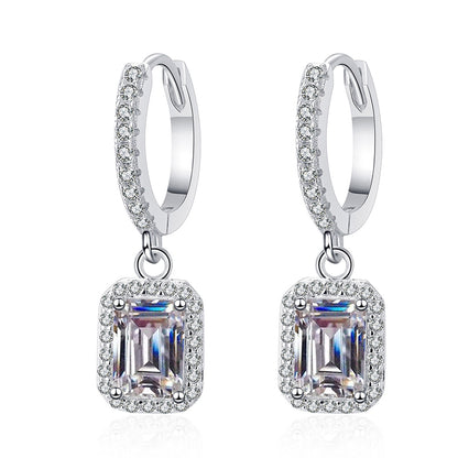 925 Sterling Silver Geometric Moissanite Ear Cuffs - 2ct/4ct Emerald & Radiant Cut PT950 Gold Plated Earrings