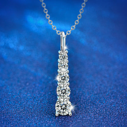 925 Sterling Silver Geometric Pave Diamond Necklace with Cross Chain - Rhodium Plated 51-60cm Luxury Women's Jewelry