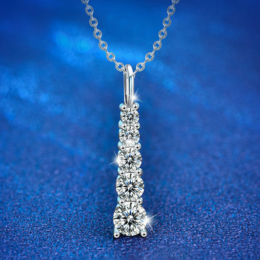 925 Sterling Silver Geometric Pave Diamond Necklace with Cross Chain - Rhodium Plated 51-60cm Luxury Women's Jewelry