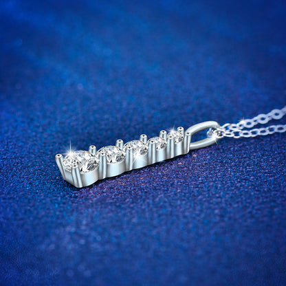 925 Sterling Silver Geometric Pave Diamond Necklace with Cross Chain - Rhodium Plated 51-60cm Luxury Women's Jewelry