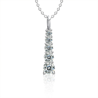 925 Sterling Silver Geometric Pave Diamond Necklace with Cross Chain - Rhodium Plated 51-60cm Luxury Women's Jewelry