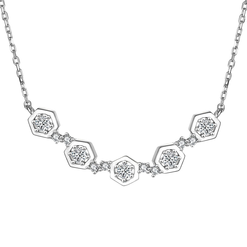 925 Sterling Silver Geometric Pendant Necklace - Modern Diamond-Cut Collarbone Chain