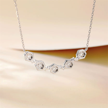 925 Sterling Silver Geometric Pendant Necklace - Modern Diamond-Cut Collarbone Chain