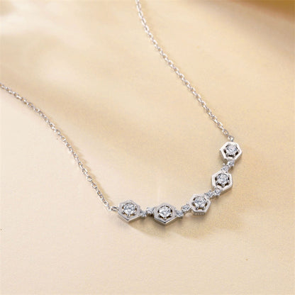 925 Sterling Silver Geometric Pendant Necklace - Modern Diamond-Cut Collarbone Chain