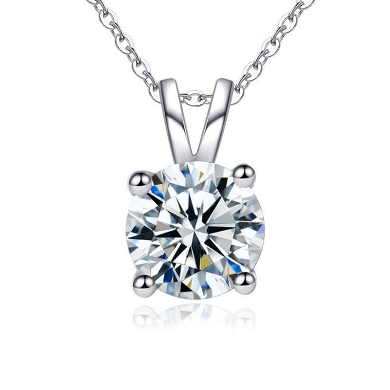 925 Sterling Silver Geometric Pendant Necklace with 0.5ct-5ct Moissanite (White/Yellow Gold) Cross Chain, Women's Minimalist Jewelry