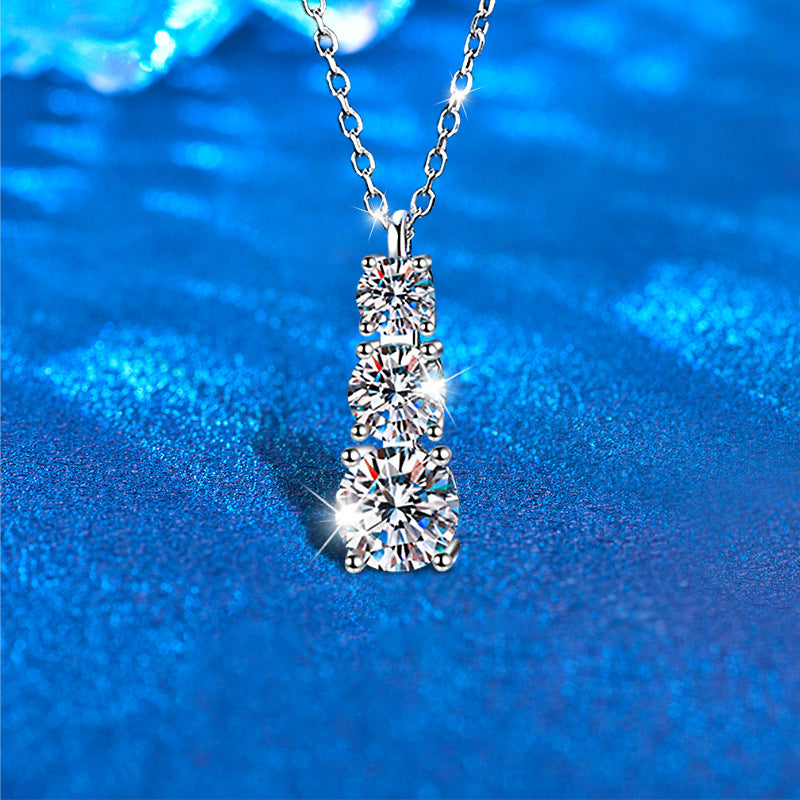 925 Sterling Silver Geometric Pendant Necklace with 1.8ct Moissanite Cross or Box Chain Women's Rhodium Plated Versatile Jewelry
