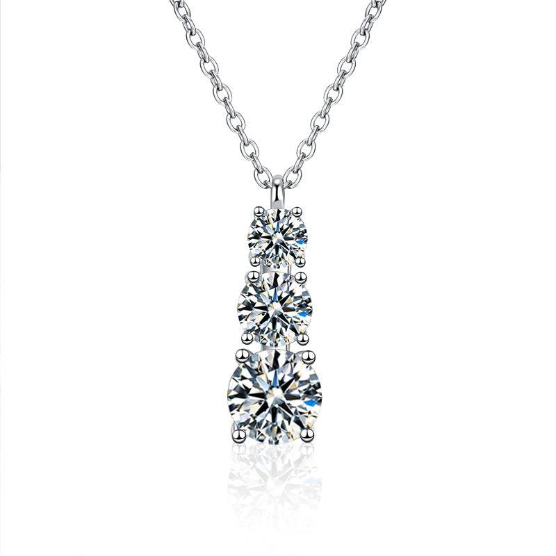 925 Sterling Silver Geometric Pendant Necklace with 1.8ct Moissanite Cross or Box Chain Women's Rhodium Plated Versatile Jewelry