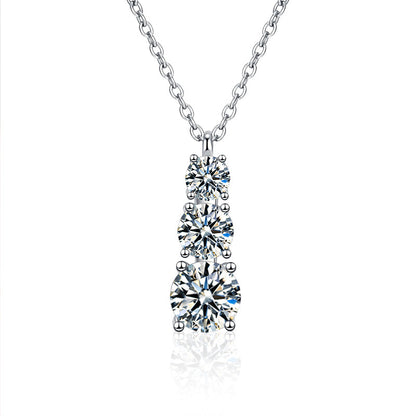 925 Sterling Silver Geometric Pendant Necklace with 1.8ct Moissanite Cross or Box Chain Women's Rhodium Plated Versatile Jewelry
