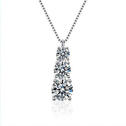 925 Sterling Silver Geometric Pendant Necklace with 1.8ct Moissanite Cross or Box Chain Women's Rhodium Plated Versatile Jewelry