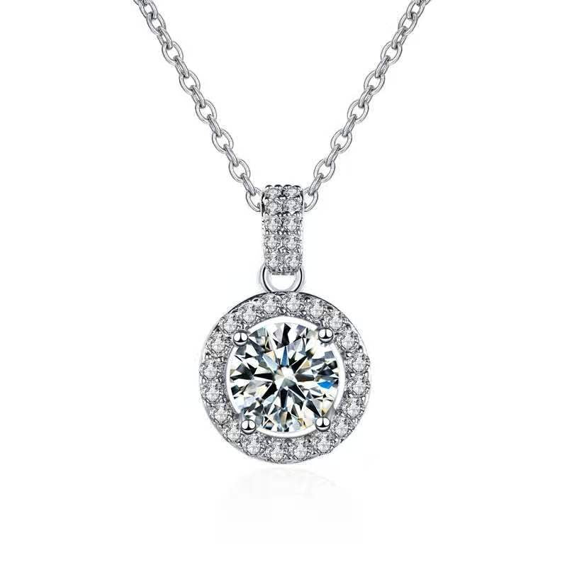 925 Sterling Silver Geometric Pendant Necklace with 1ct/2ct/5ct Moissanite Cross Chain Women's Minimalist Jewelry