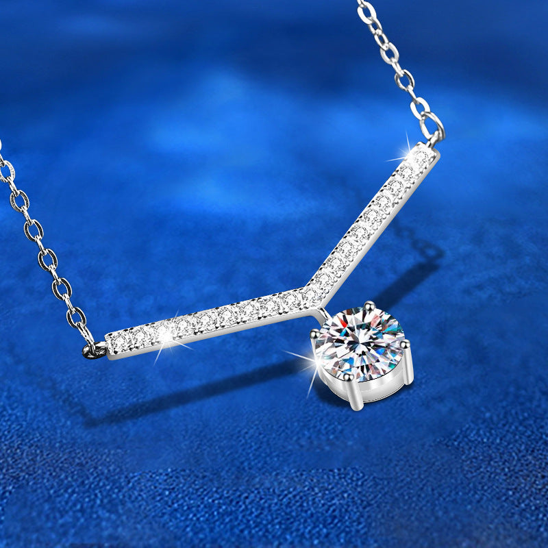 925 Sterling Silver Geometric Pendant Necklace with 1ct Moissanite Cross Chain Women's Rhodium Plated Instagram Style Jewelry