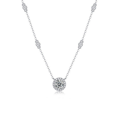 925 Sterling Silver Geometric Pendant Necklace with 1ct Moissanite Cross Chain Women's White Gold Plated Office Jewelry