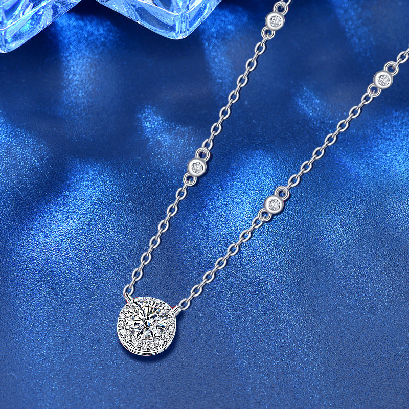 925 Sterling Silver Geometric Pendant Necklace with 1ct Moissanite Cross Chain Women's White Gold Plated Office Jewelry