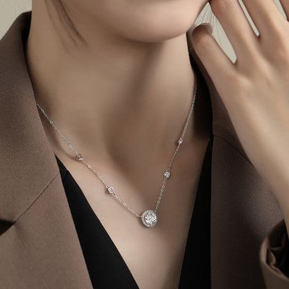 925 Sterling Silver Geometric Pendant Necklace with 1ct Moissanite Cross Chain Women's White Gold Plated Office Jewelry