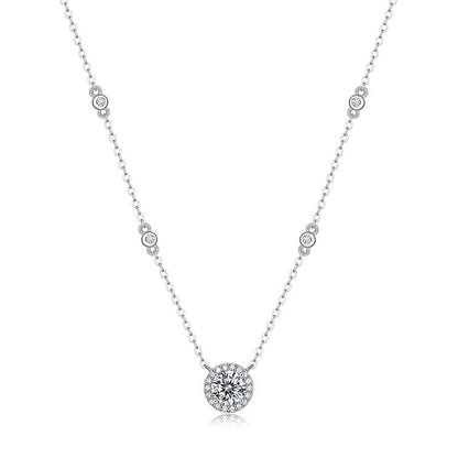 925 Sterling Silver Geometric Pendant Necklace with 1ct Moissanite Cross Chain Women's White Gold Plated Office Jewelry