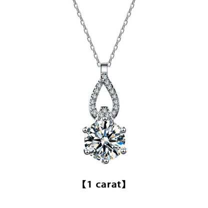 925 Sterling Silver Geometric Pendant Necklace with 1ct or 2ct Moissanite Cross Chain Women's Rhodium Plated Elegant Jewelry