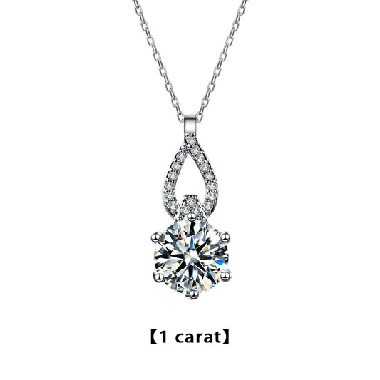 925 Sterling Silver Geometric Pendant Necklace with 1ct or 2ct Moissanite Cross Chain Women's Rhodium Plated Elegant Jewelry