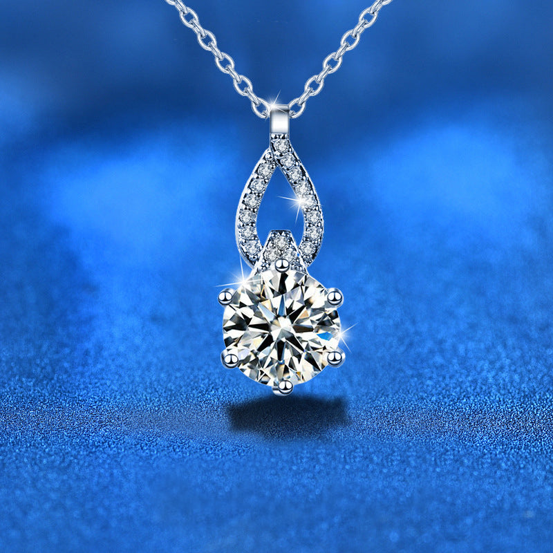 925 Sterling Silver Geometric Pendant Necklace with 1ct or 2ct Moissanite Cross Chain Women's Rhodium Plated Elegant Jewelry