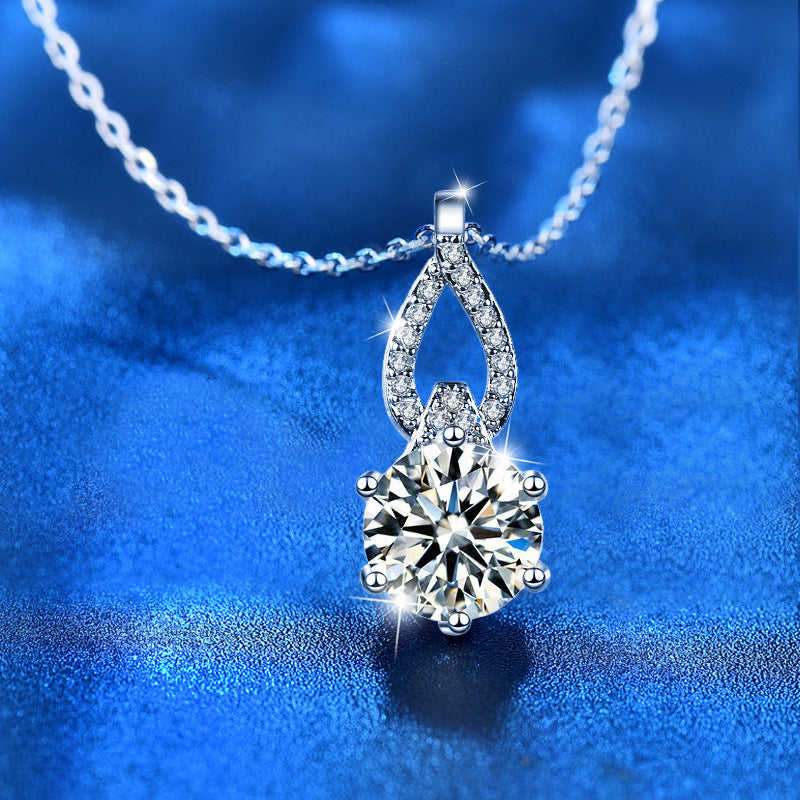 925 Sterling Silver Geometric Pendant Necklace with 1ct or 2ct Moissanite Cross Chain Women's Rhodium Plated Elegant Jewelry