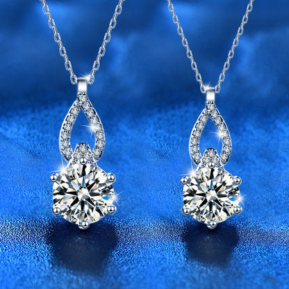925 Sterling Silver Geometric Pendant Necklace with 1ct or 2ct Moissanite Cross Chain Women's Rhodium Plated Elegant Jewelry