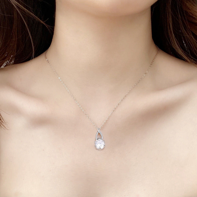925 Sterling Silver Geometric Pendant Necklace with 1ct or 2ct Moissanite Cross Chain Women's Rhodium Plated Elegant Jewelry