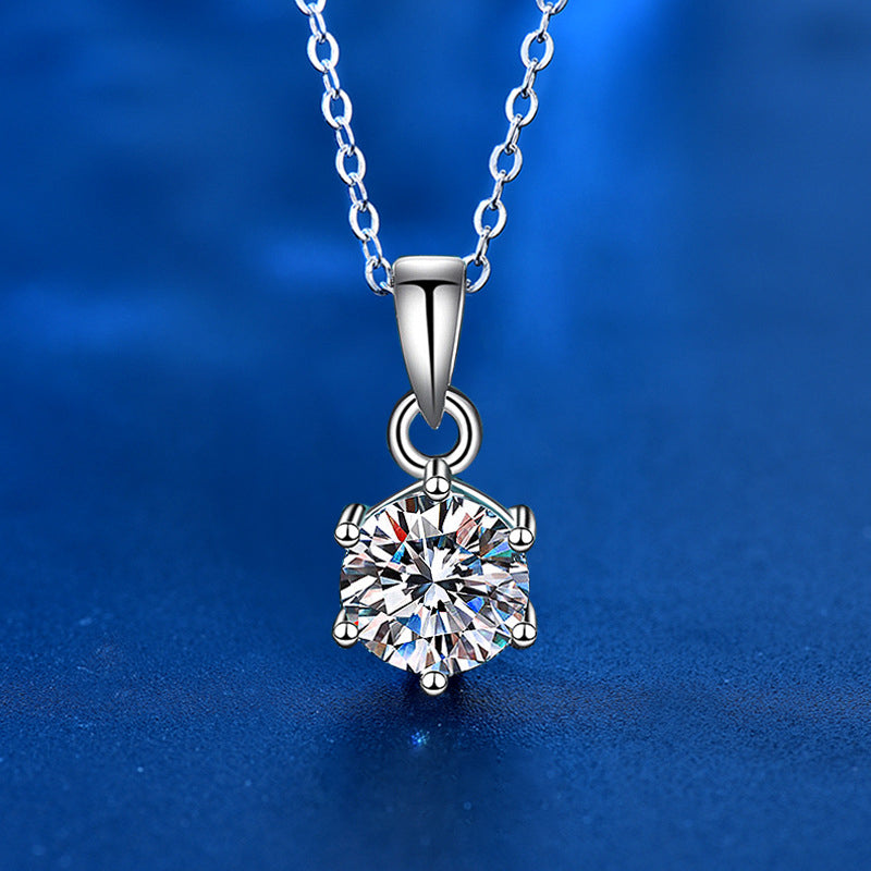 925 Sterling Silver Geometric Pendant Necklace with 1ct or 2ct Moissanite & Cross Chain, White Gold Plated