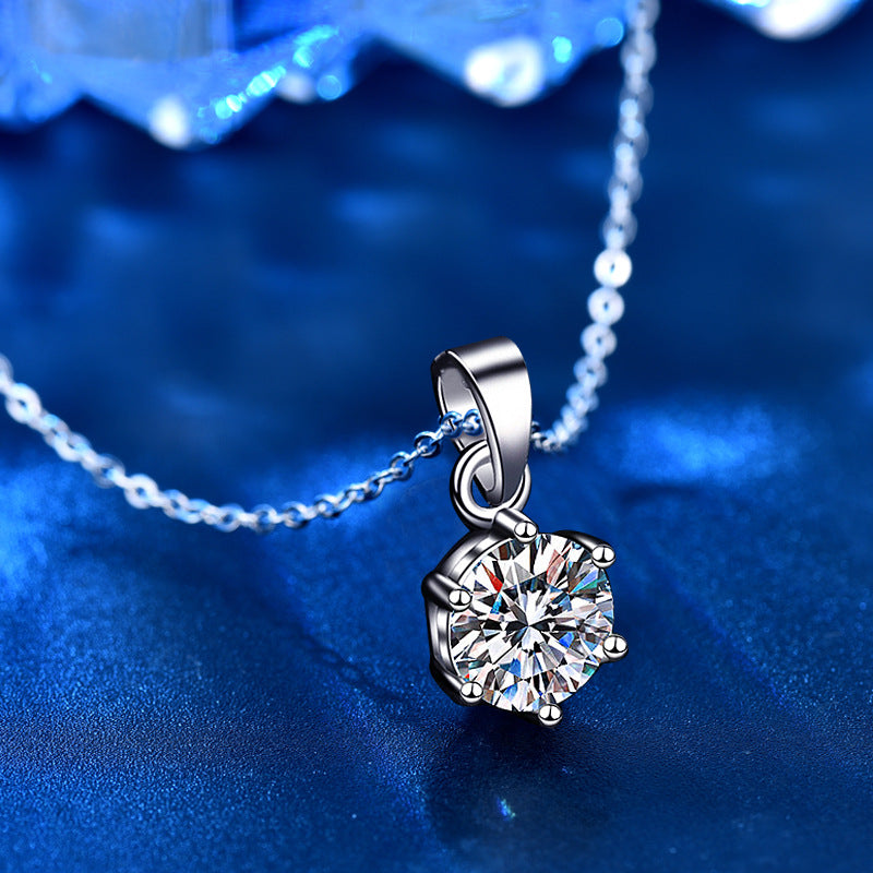 925 Sterling Silver Geometric Pendant Necklace with 1ct or 2ct Moissanite & Cross Chain, White Gold Plated