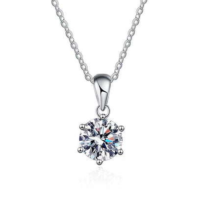925 Sterling Silver Geometric Pendant Necklace with 1ct or 2ct Moissanite & Cross Chain, White Gold Plated