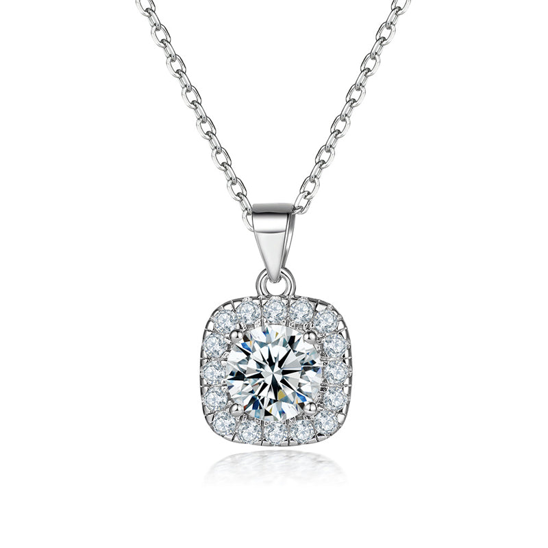 925 Sterling Silver Geometric Square Necklace - Contemporary Zircon Jewelry