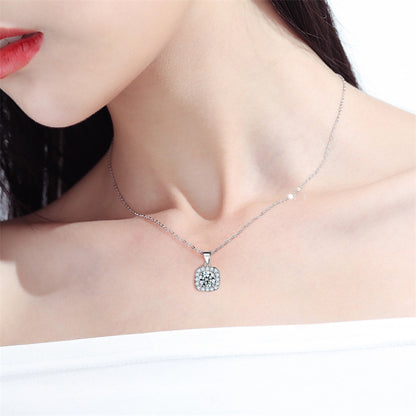 925 Sterling Silver Geometric Square Necklace - Contemporary Zircon Jewelry