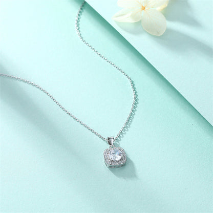 925 Sterling Silver Geometric Square Necklace - Contemporary Zircon Jewelry