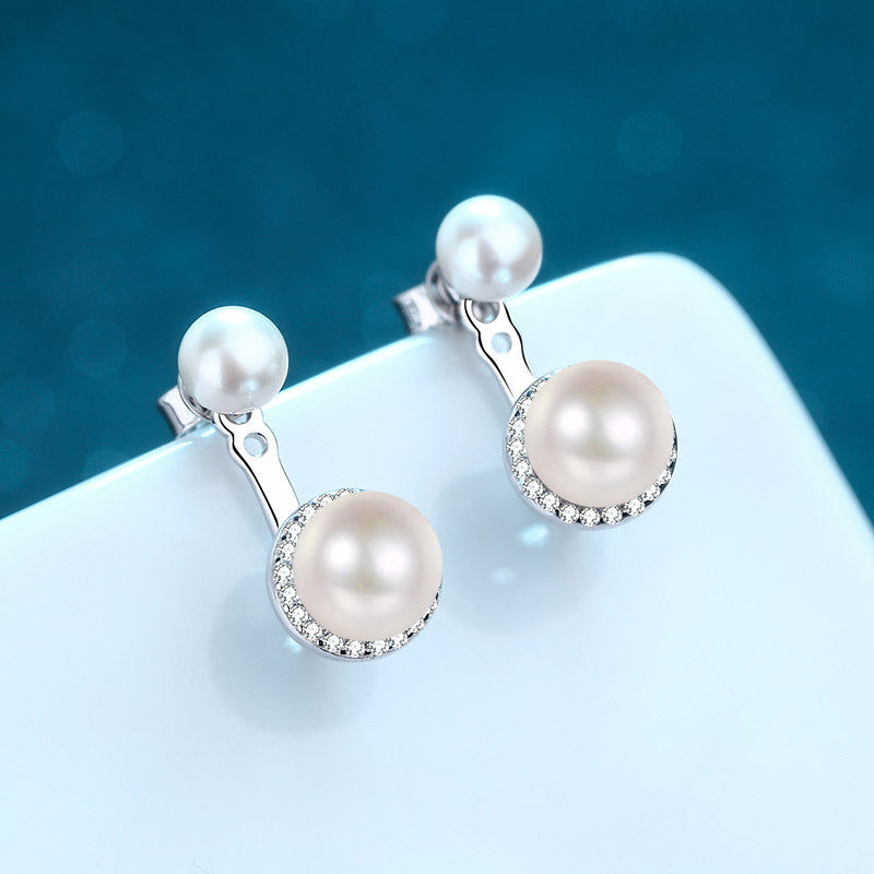 925 Sterling Silver Geometric Stud Earrings - 0.25ct Moissanite & Freshwater Pearls