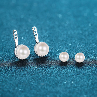 925 Sterling Silver Geometric Stud Earrings - 0.25ct Moissanite & Freshwater Pearls