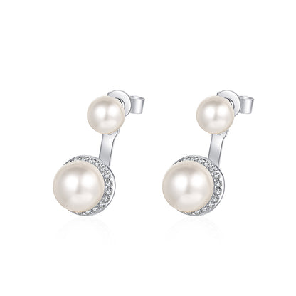 925 Sterling Silver Geometric Stud Earrings - 0.25ct Moissanite & Freshwater Pearls