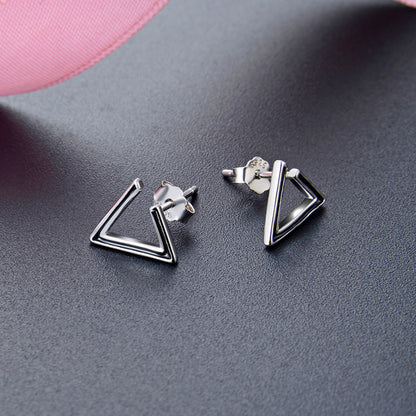 925 Sterling Silver Geometric Stud Earrings - Electroplated Korean Style Minimalist Earrings with Plastic Stoppers