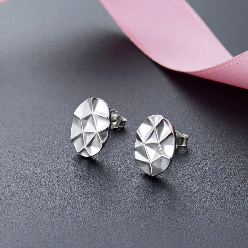 925 Sterling Silver Geometric Stud Earrings - Electroplated Korean Style Minimalist Earrings with Plastic Stoppers