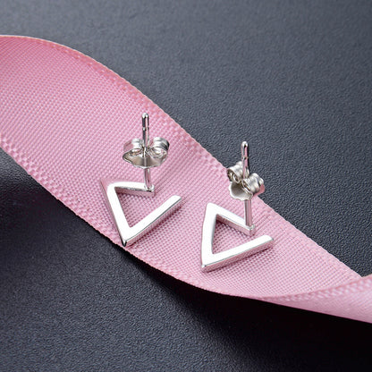 925 Sterling Silver Geometric Stud Earrings - Electroplated Korean Style Minimalist Earrings with Plastic Stoppers