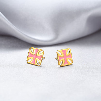 925 Sterling Silver Geometric Stud Earrings-Electroplated, Korean-Style Minimalist & Sweet, with Plastic Ear Stoppers