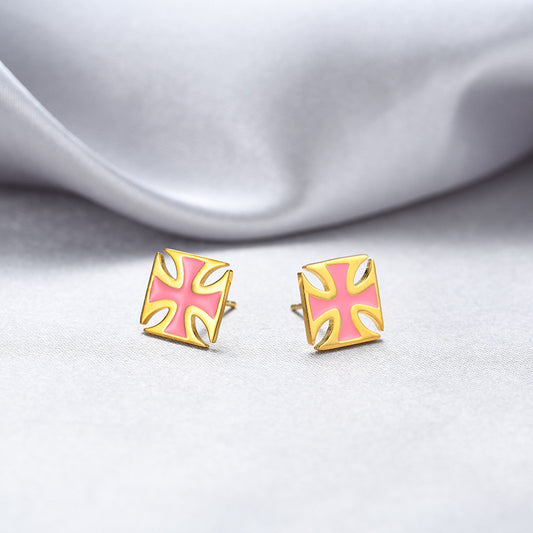 925 Sterling Silver Geometric Stud Earrings-Electroplated, Korean-Style Minimalist & Sweet, with Plastic Ear Stoppers