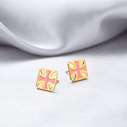 925 Sterling Silver Geometric Stud Earrings-Electroplated, Korean-Style Minimalist & Sweet, with Plastic Ear Stoppers