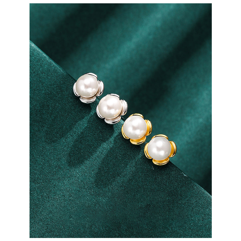 925 Sterling Silver Geometric Stud Earrings - Gold/White Gold Plated Korean Style Earrings with Plastic Backs