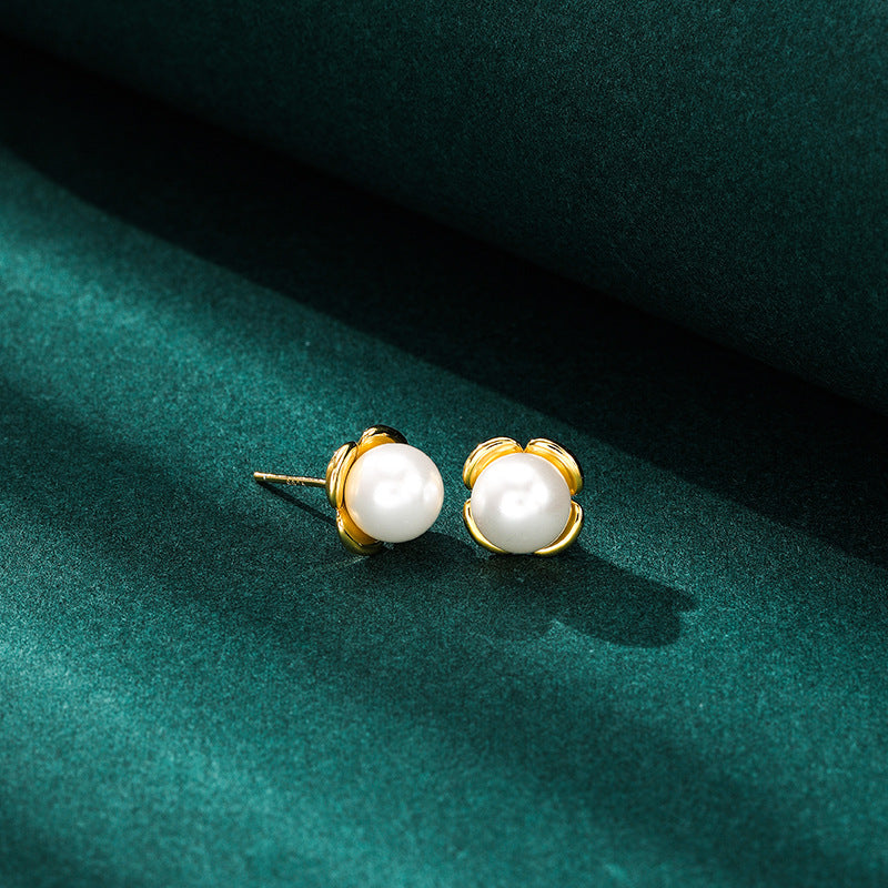 925 Sterling Silver Geometric Stud Earrings - Gold/White Gold Plated Korean Style Earrings with Plastic Backs