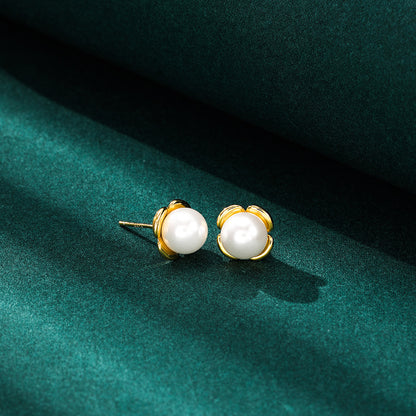 925 Sterling Silver Geometric Stud Earrings - Gold/White Gold Plated Korean Style Earrings with Plastic Backs
