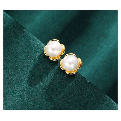 925 Sterling Silver Geometric Stud Earrings - Gold/White Gold Plated Korean Style Earrings with Plastic Backs